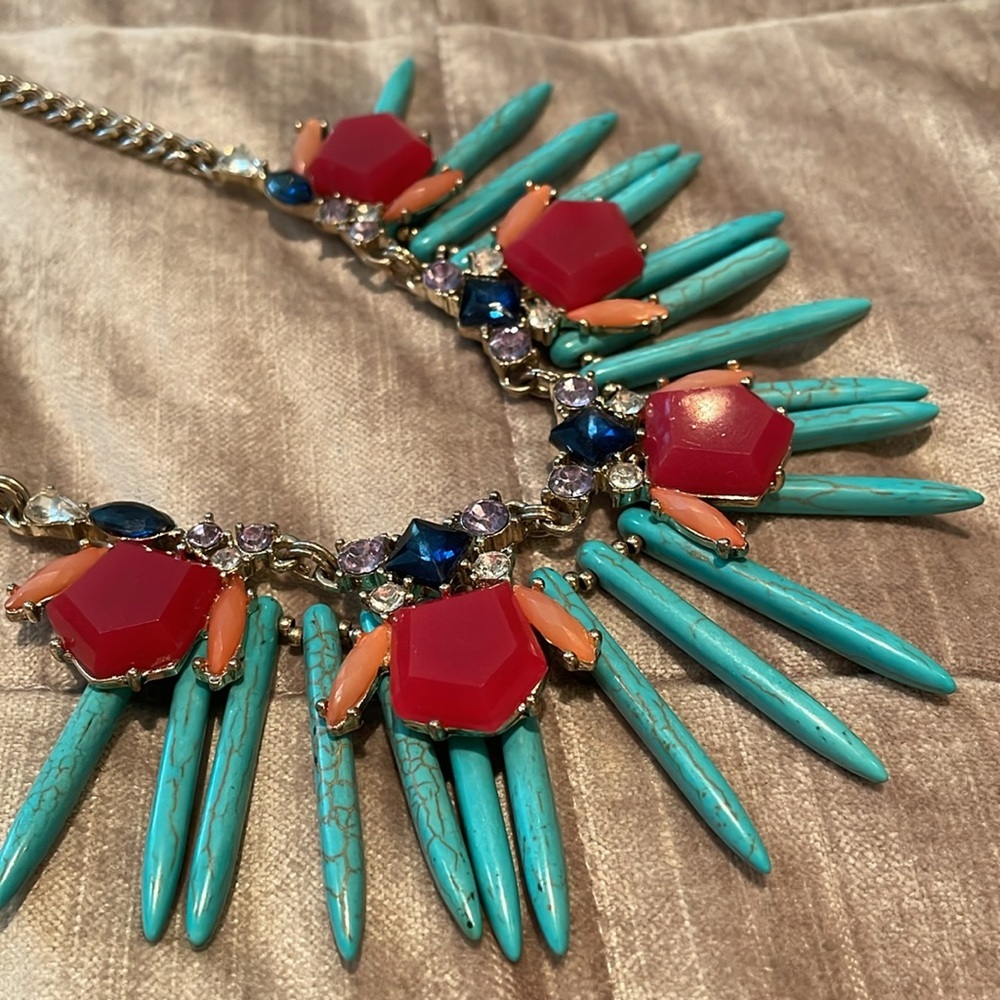 Loft Vibrant Turquoise Bib Statement Necklace 17-20”